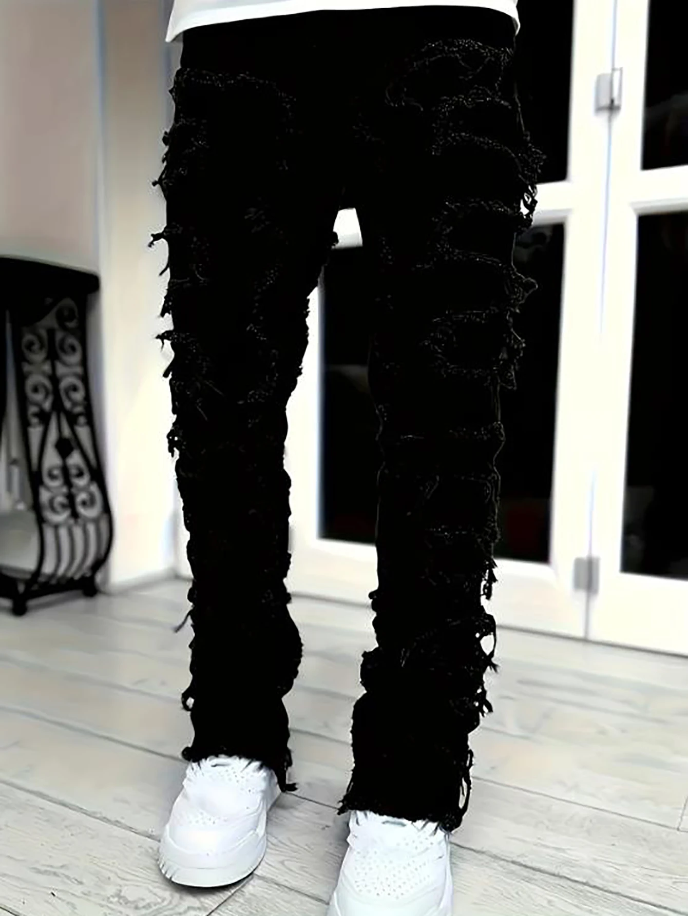 Męskie elastyczne jeansy w stylu hip-hop Y2K Czarny
