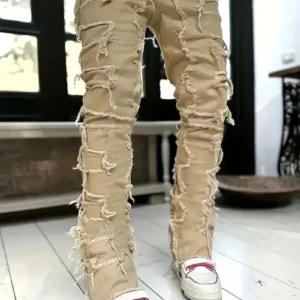 Męskie elastyczne jeansy w stylu hip-hop Y2K Khaki