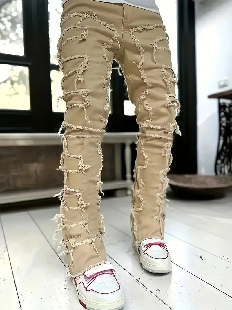 Męskie elastyczne jeansy w stylu hip-hop Y2K Khaki