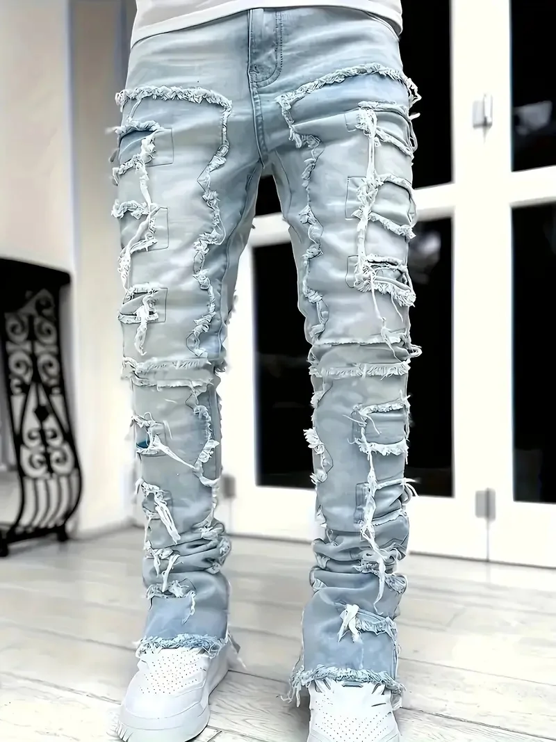 Męskie elastyczne jeansy w stylu hip-hop Y2K Niebieski