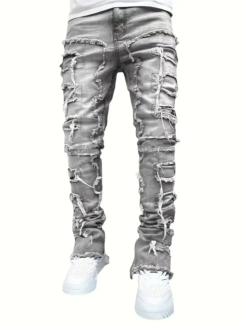 Męskie elastyczne jeansy w stylu hip-hop Y2K Szary