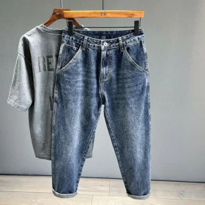 Męskie jeansy haremki w stylu koreańskim vintage Niebieski