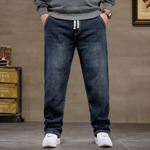 Męskie jeansy plus size, luźne, do rozmiaru 8XL Ciemnoniebieski