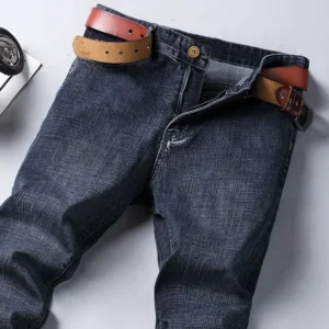 Męskie jeansy proste ze stretchem - klasyczne spodnie denim Czarny