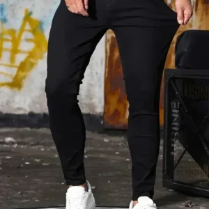 Męskie jeansy skinny elastyczne dopasowane do kostki Czarny
