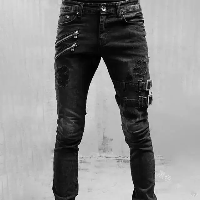 Męskie jeansy slim fit z przetarciami H0019a czarny