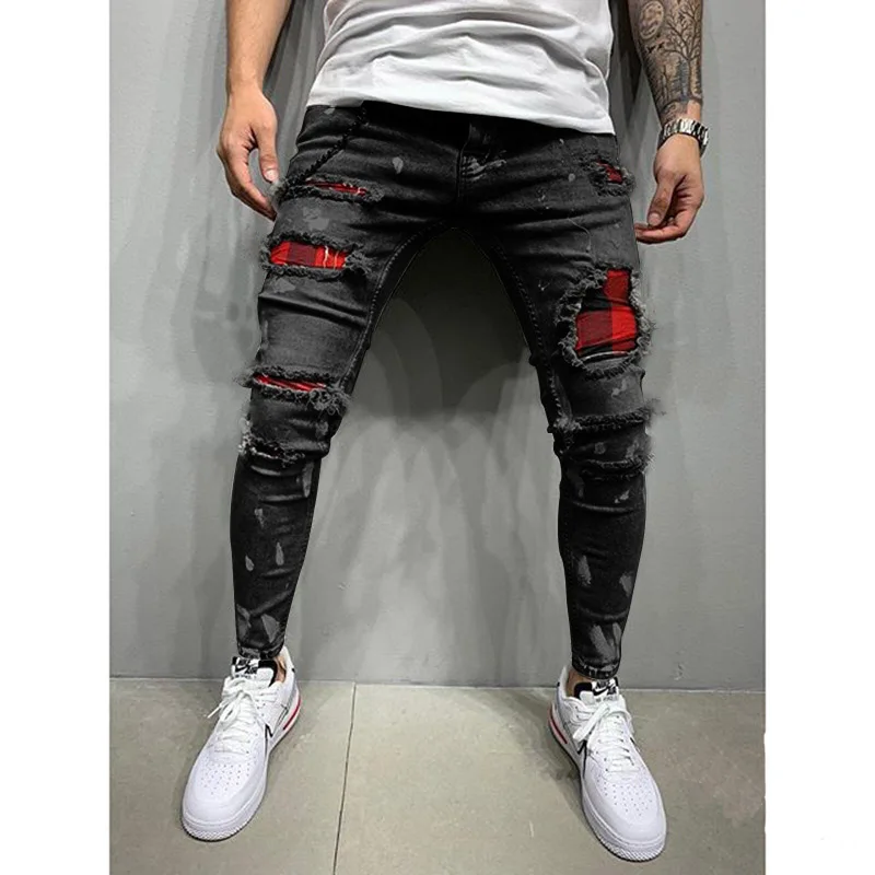 Męskie jeansy slim fit z przetarciami H007a czarny