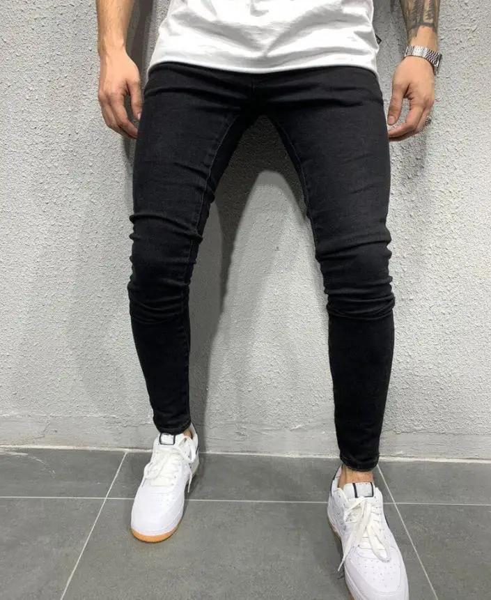 Męskie jeansy slim fit z przetarciami H011a czarny