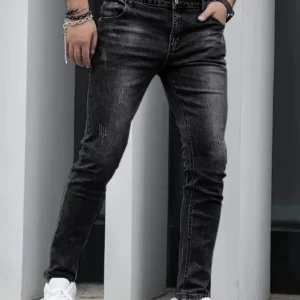 Męskie jeansy stretch w stylu vintage o dopasowanym kroju Czarny