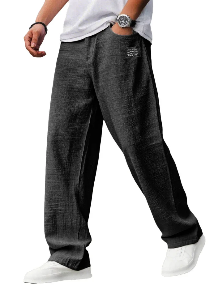 Męskie luźne spodnie joggery w stylu vintage z naszywkami Czarny