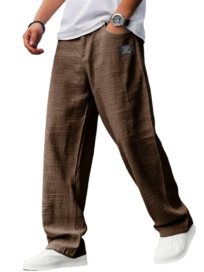Męskie luźne spodnie joggery w stylu vintage z naszywkami Brązowy