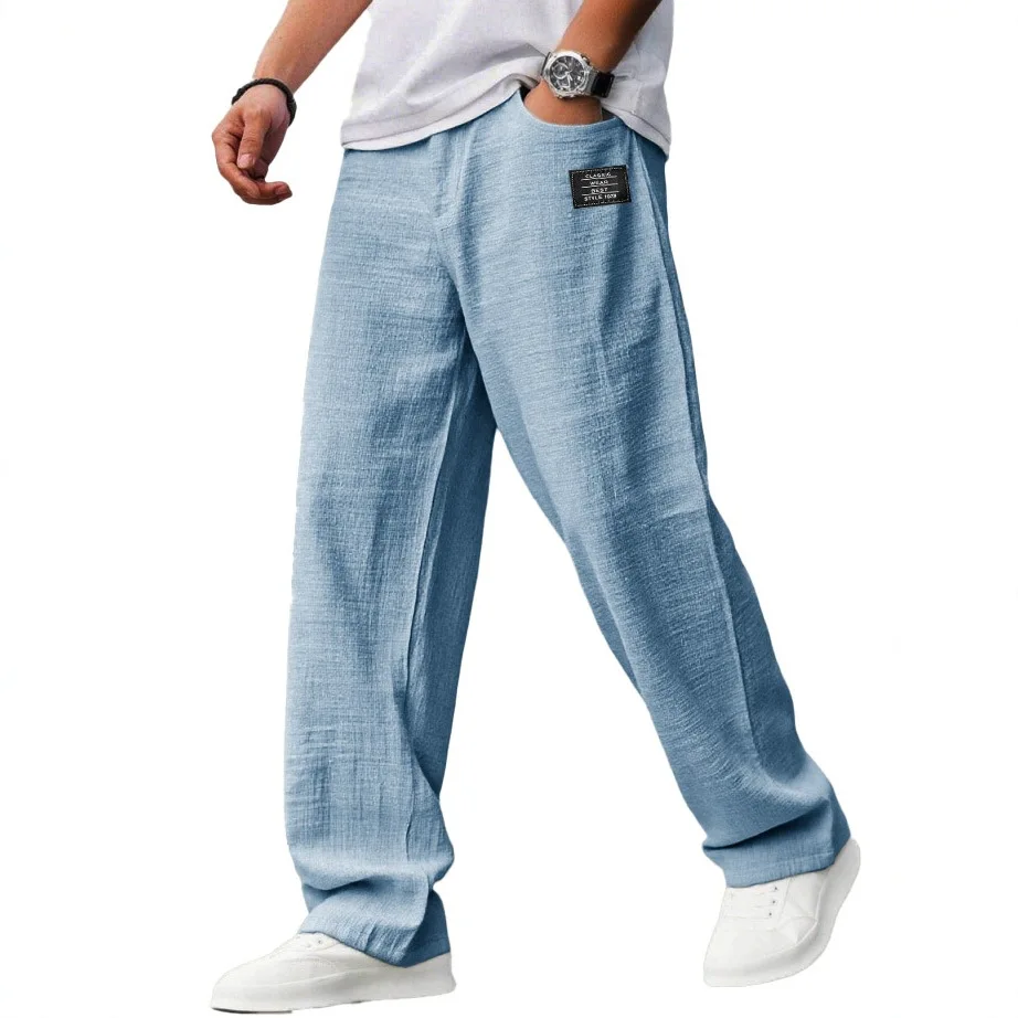 Męskie luźne spodnie joggery w stylu vintage z naszywkami Jasnoniebieski