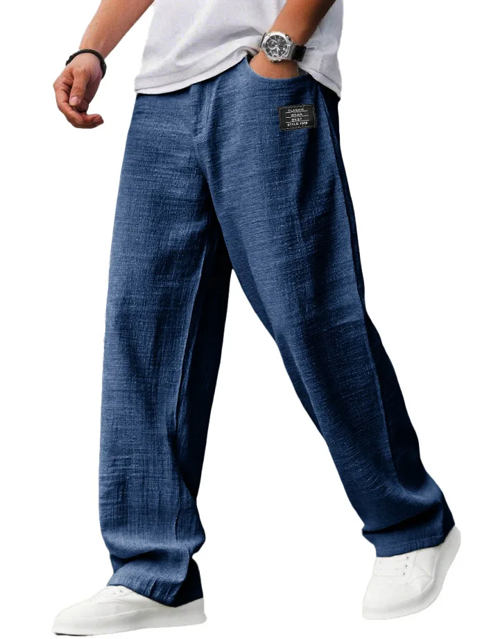 Męskie luźne spodnie joggery w stylu vintage z naszywkami Granatowy