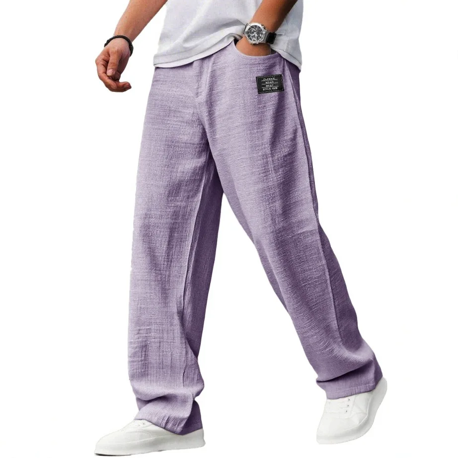 Męskie luźne spodnie joggery w stylu vintage z naszywkami Fioletowy