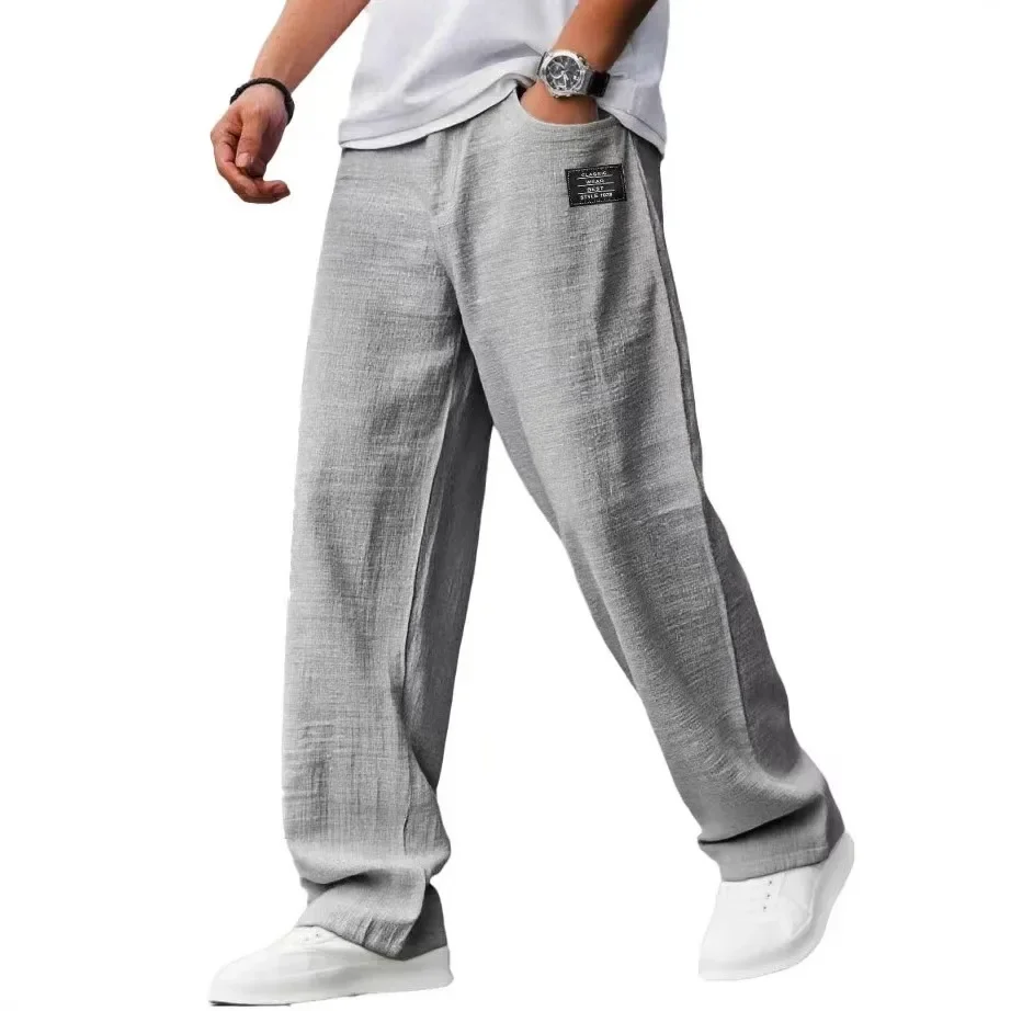 Męskie luźne spodnie joggery w stylu vintage z naszywkami Szary