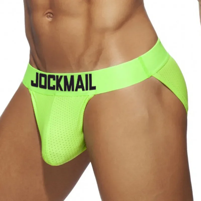Męskie majtki sportowe jockstrap z siateczki, szybkoschnące bikini 383green