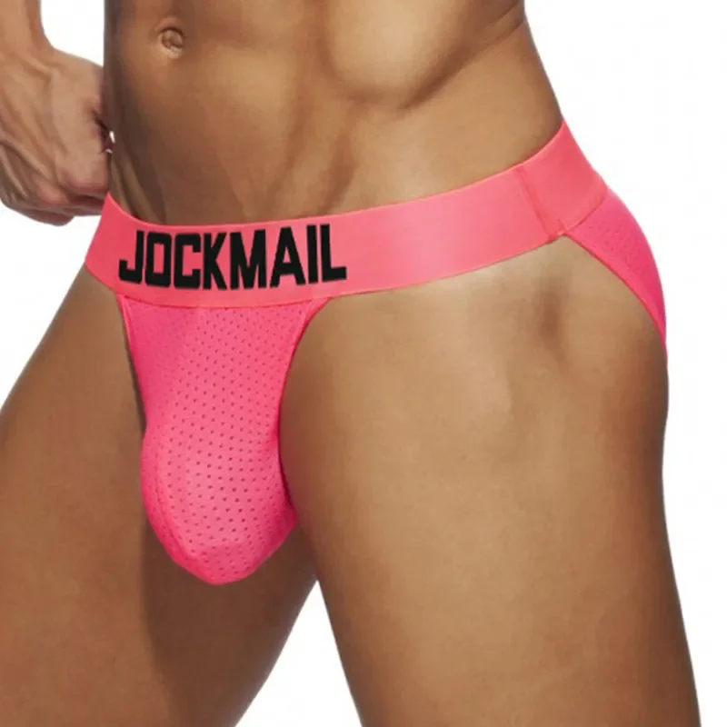 Męskie majtki sportowe jockstrap z siateczki, szybkoschnące bikini Czerwony