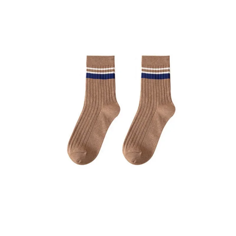 Męskie skarpetki w paski z bawełny, styl retro Khaki