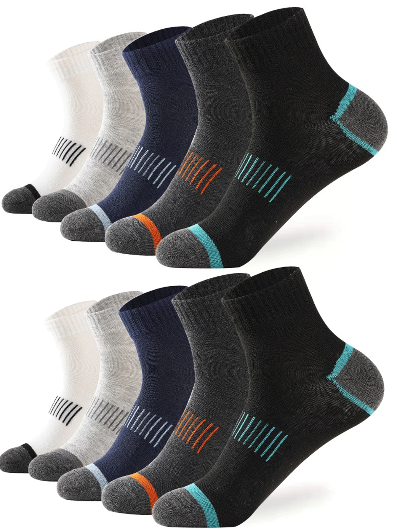 Męskie skarpety bawełniane sportowe, zestaw, czarne, rozmiar 38-45 10pairs