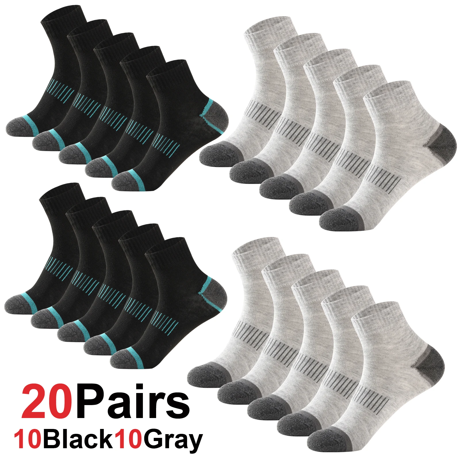 Męskie skarpety bawełniane sportowe, zestaw, czarne, rozmiar 38-45 20pairs 10bla10gra