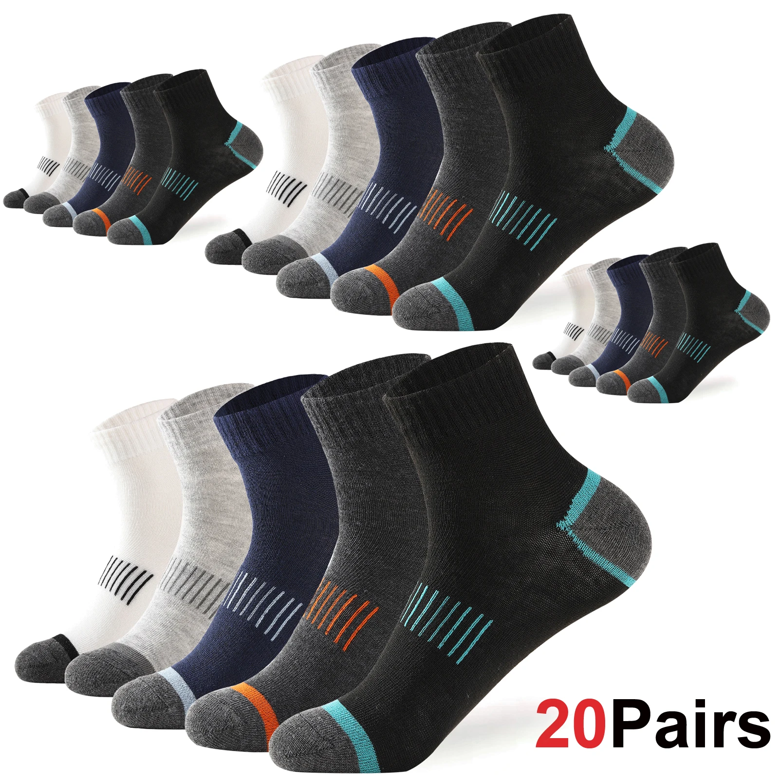 Męskie skarpety bawełniane sportowe, zestaw, czarne, rozmiar 38-45 20pairs