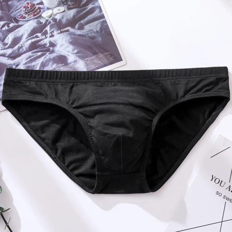 Męskie slipy bawełniane w stylu bikini - jednolity kolor Czarny
