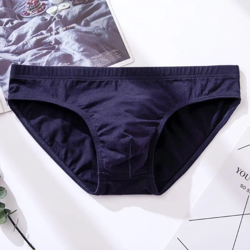 Męskie slipy bawełniane w stylu bikini - jednolity kolor Granatowy