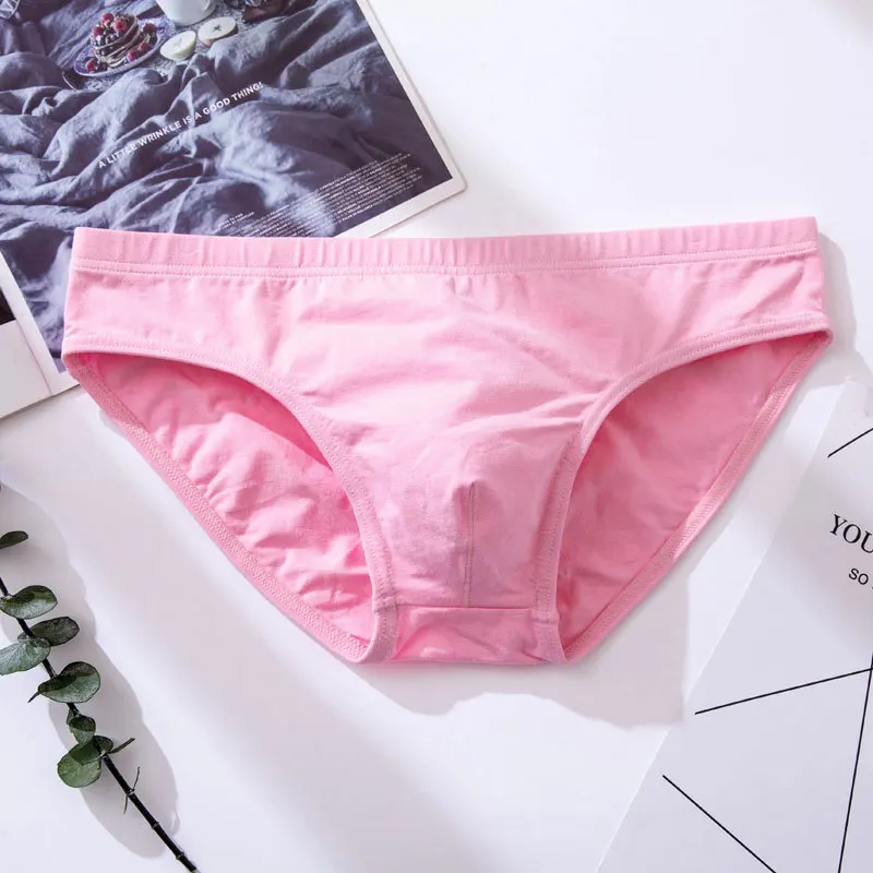 Męskie slipy bawełniane w stylu bikini - jednolity kolor Różowy