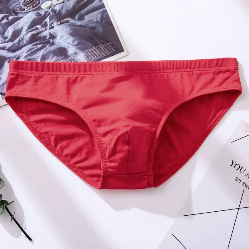 Męskie slipy bawełniane w stylu bikini - jednolity kolor Czerwony