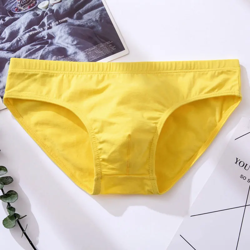 Męskie slipy bawełniane w stylu bikini - jednolity kolor Żółty