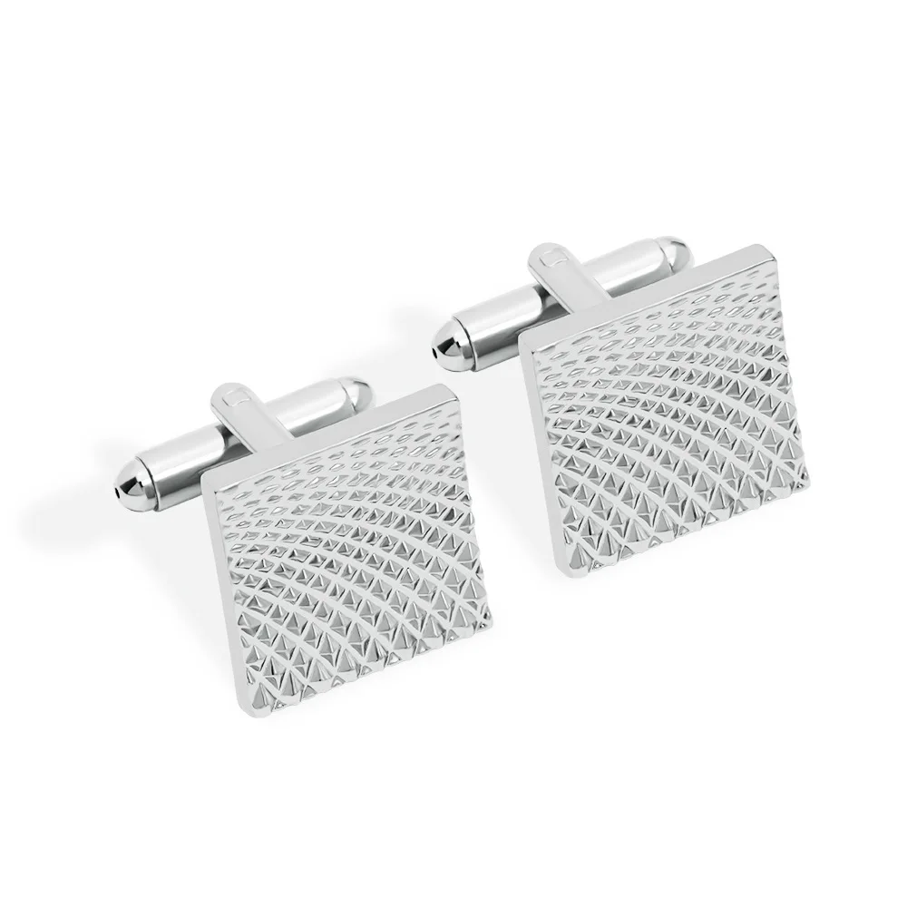 Męskie spinki do mankietów geometryczne kwadratowe - zestaw 2 szt. Silvery