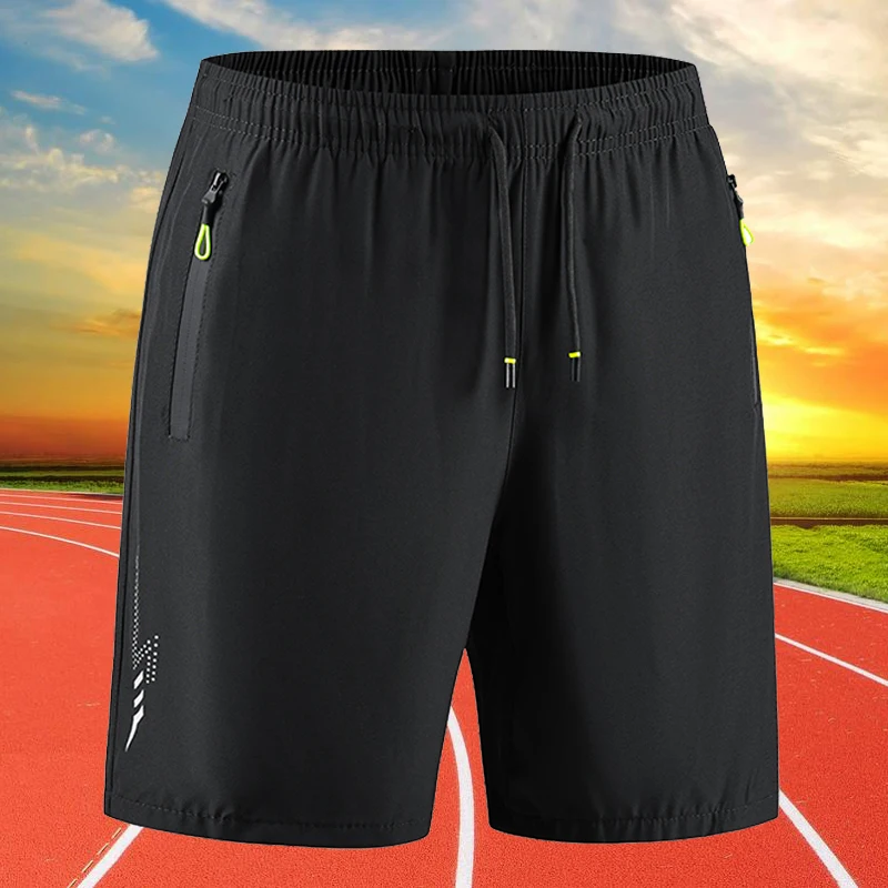 Męskie spodenki sportowe szybkoschnące z kieszeniami na zamek Czarny