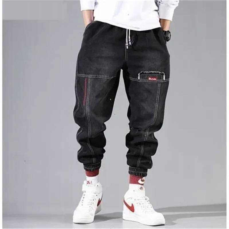 Męskie spodnie cargo jeans baggy w stylu streetwear Czarny