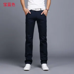 Męskie spodnie chinos slim fit na wiosnę i lato Niebieski