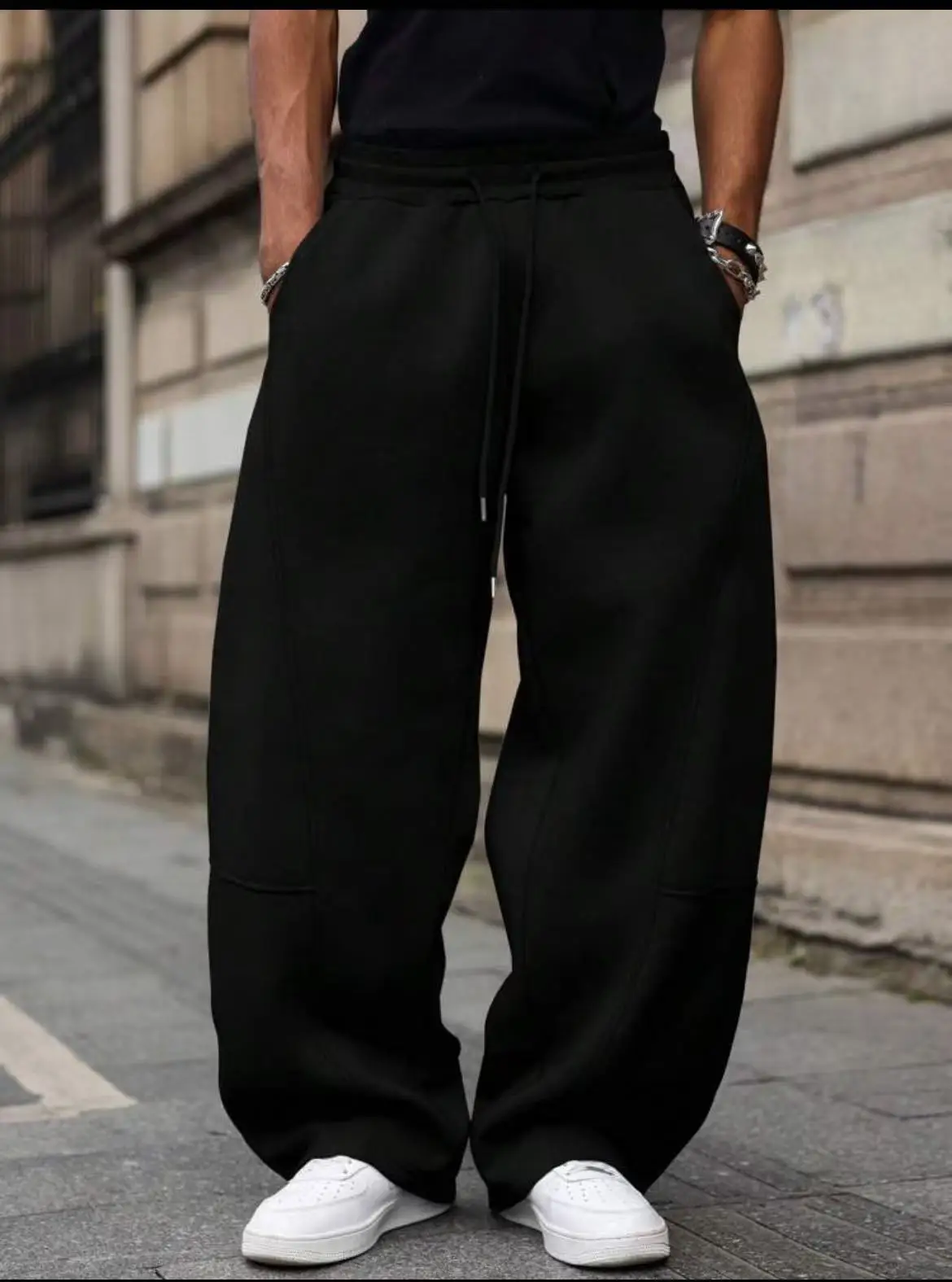 Męskie spodnie dresowe joggery streetwear z prostą nogawką Czarny