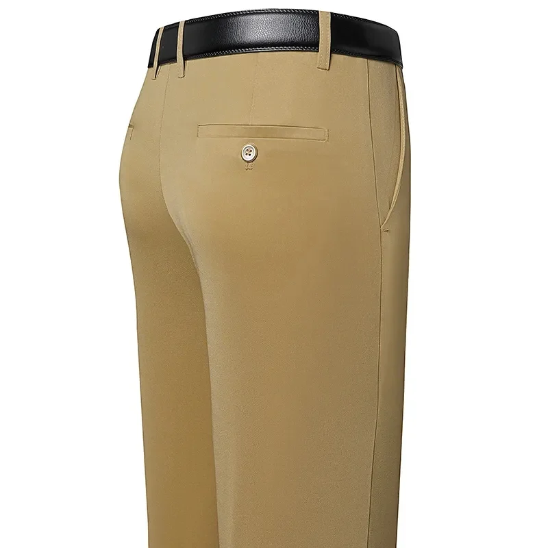 Męskie spodnie eleganckie cienkie elastyczne na lato Khaki