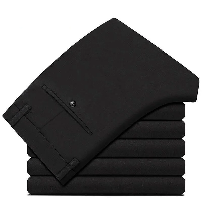 Męskie spodnie garniturowe - eleganckie, proste, biznesowe Czarny