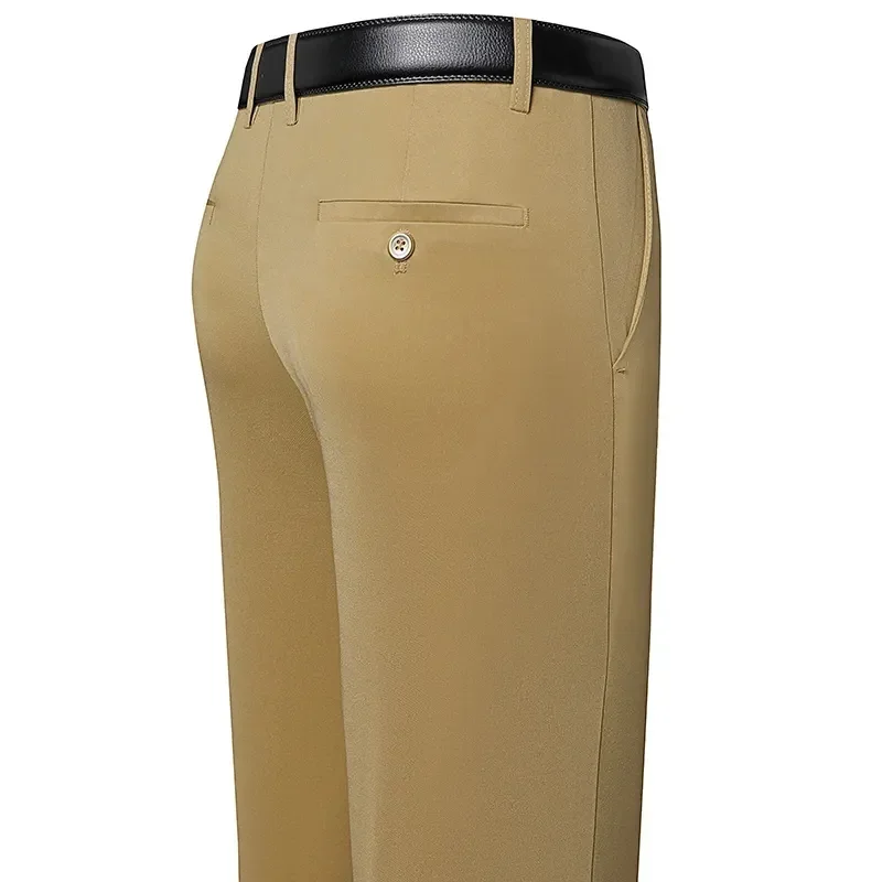 Męskie eleganckie spodnie garniturowe ze stretchem Khaki