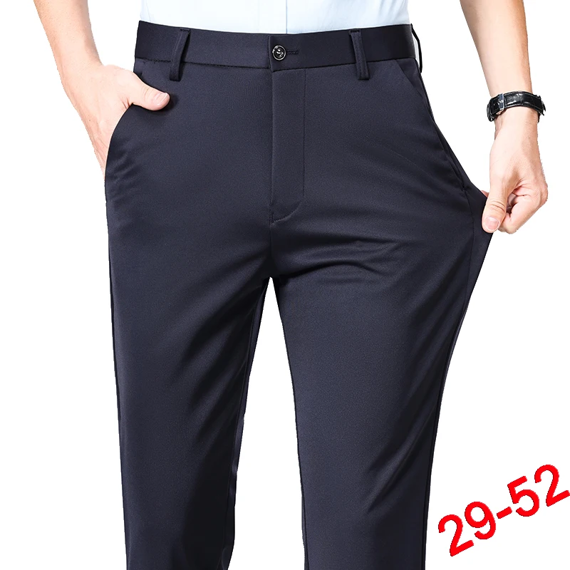 Męskie spodnie garniturowe plus size z elastyczną tkaniny Granatowy
