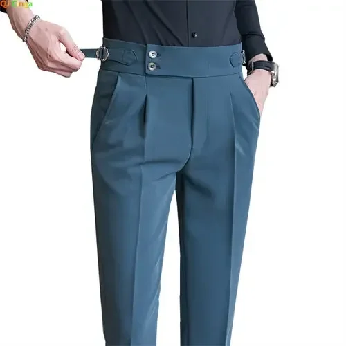 Męskie spodnie garniturowe slim fit eleganckie Zielony