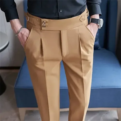 Męskie spodnie garniturowe slim fit eleganckie Żółty