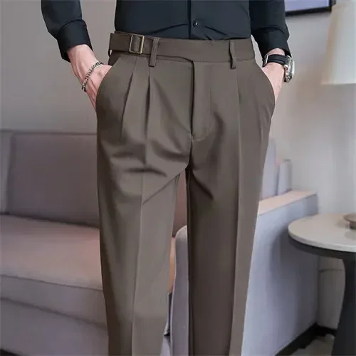 Męskie spodnie garniturowe slim fit eleganckie Kawowy