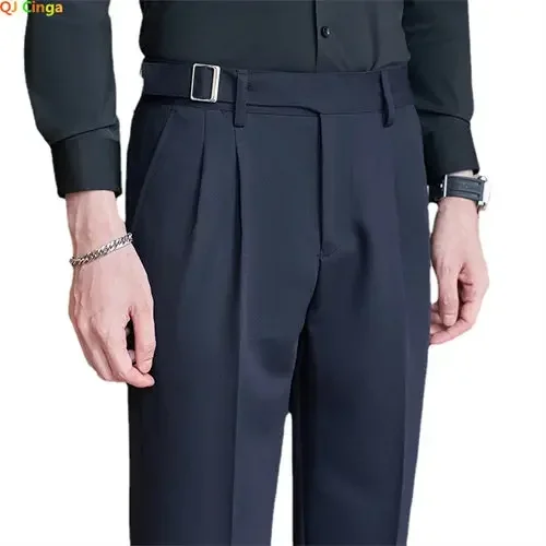 Męskie spodnie garniturowe slim fit eleganckie Granatowy