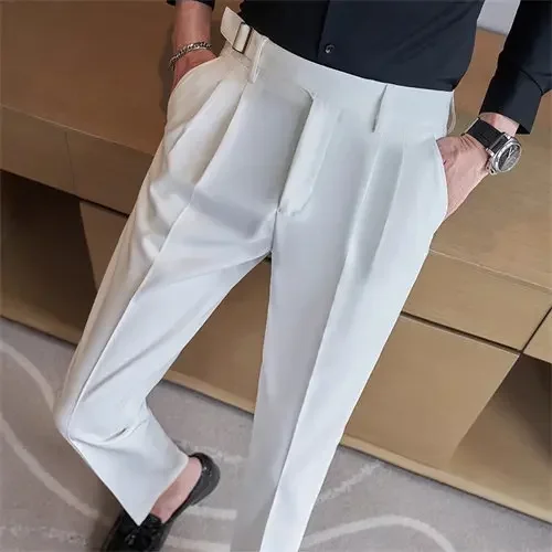 Męskie spodnie garniturowe slim fit eleganckie Biały