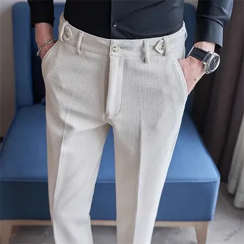 Męskie spodnie garniturowe slim fit eleganckie Beżowy