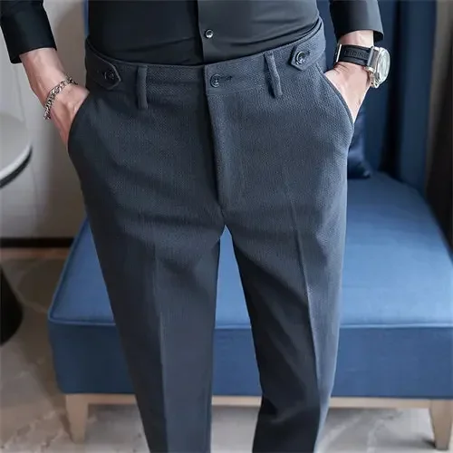 Męskie spodnie garniturowe slim fit eleganckie Szary