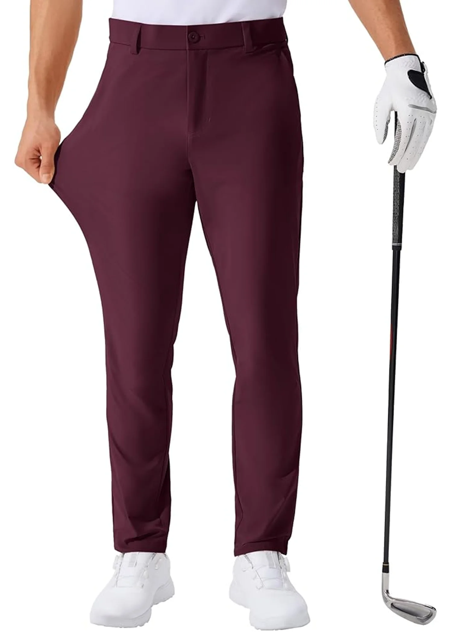 Męskie spodnie golfowe elastyczne, lekkie biznesowe Bordowy