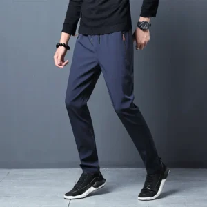 Męskie spodnie joggery elastyczne slim fit Ciemny niebieski