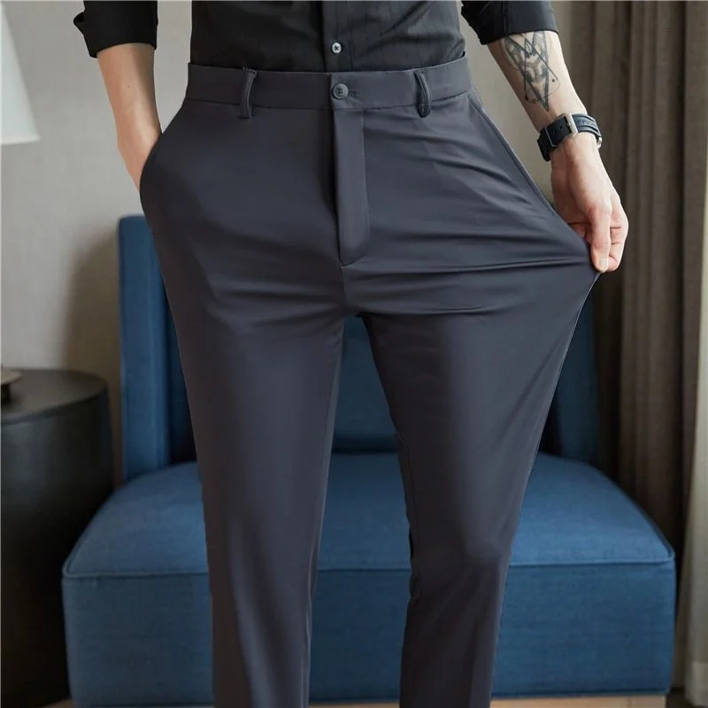 Męskie spodnie letnie eleganckie - cienkie, elastyczne, niemnące Ciemnoszary