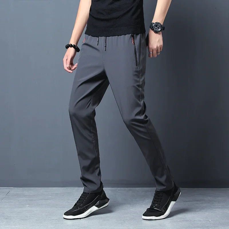 Męskie spodnie casual slim fit z elastyczną talią, duże rozmiary Ciemnoszary